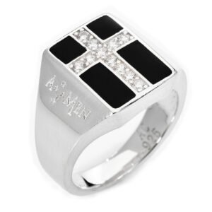 Anillo con Cruz. Zirconia y plata de ley. AMEN