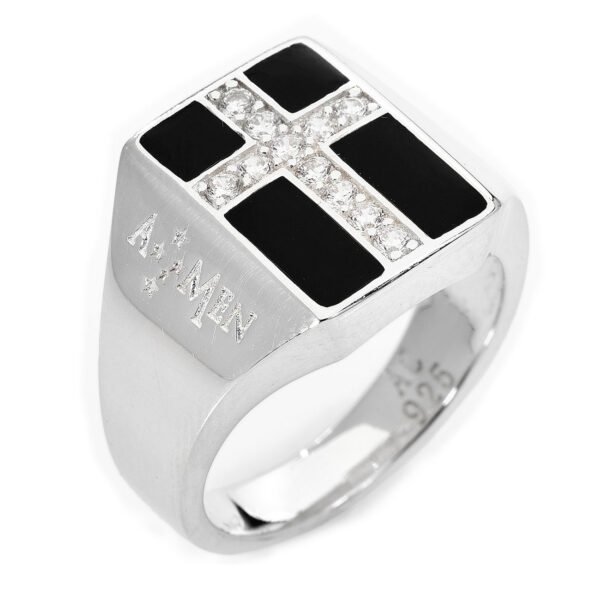 Anillo con Cruz. Zirconia y plata de ley. AMEN-0