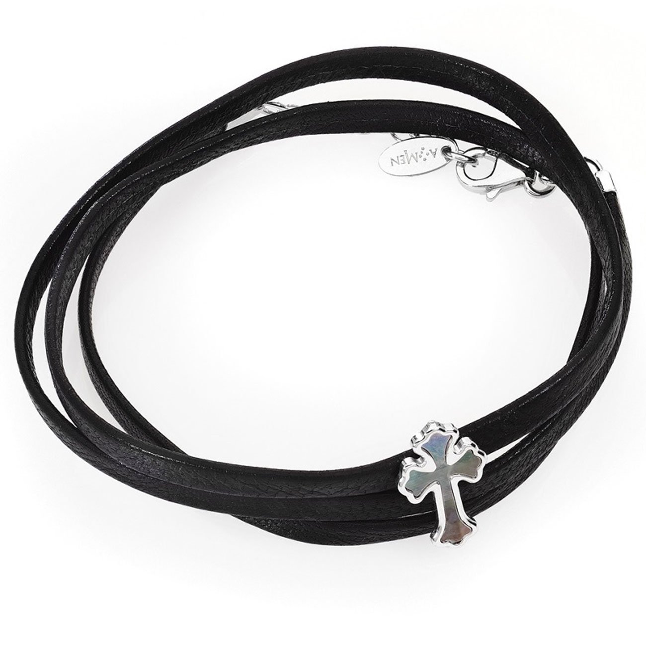 Brazalete con cruz. Plata de ley y nacar. AMEN