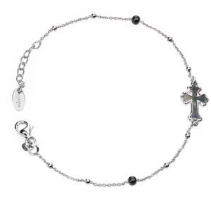 Brazalete con cruz. Plata de ley y nacar. AMEN