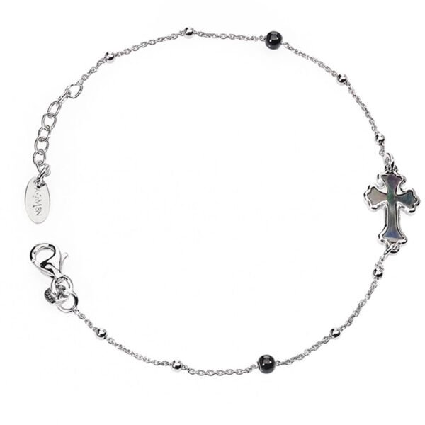 Brazalete con cruz. Plata de ley y nacar. AMEN-0