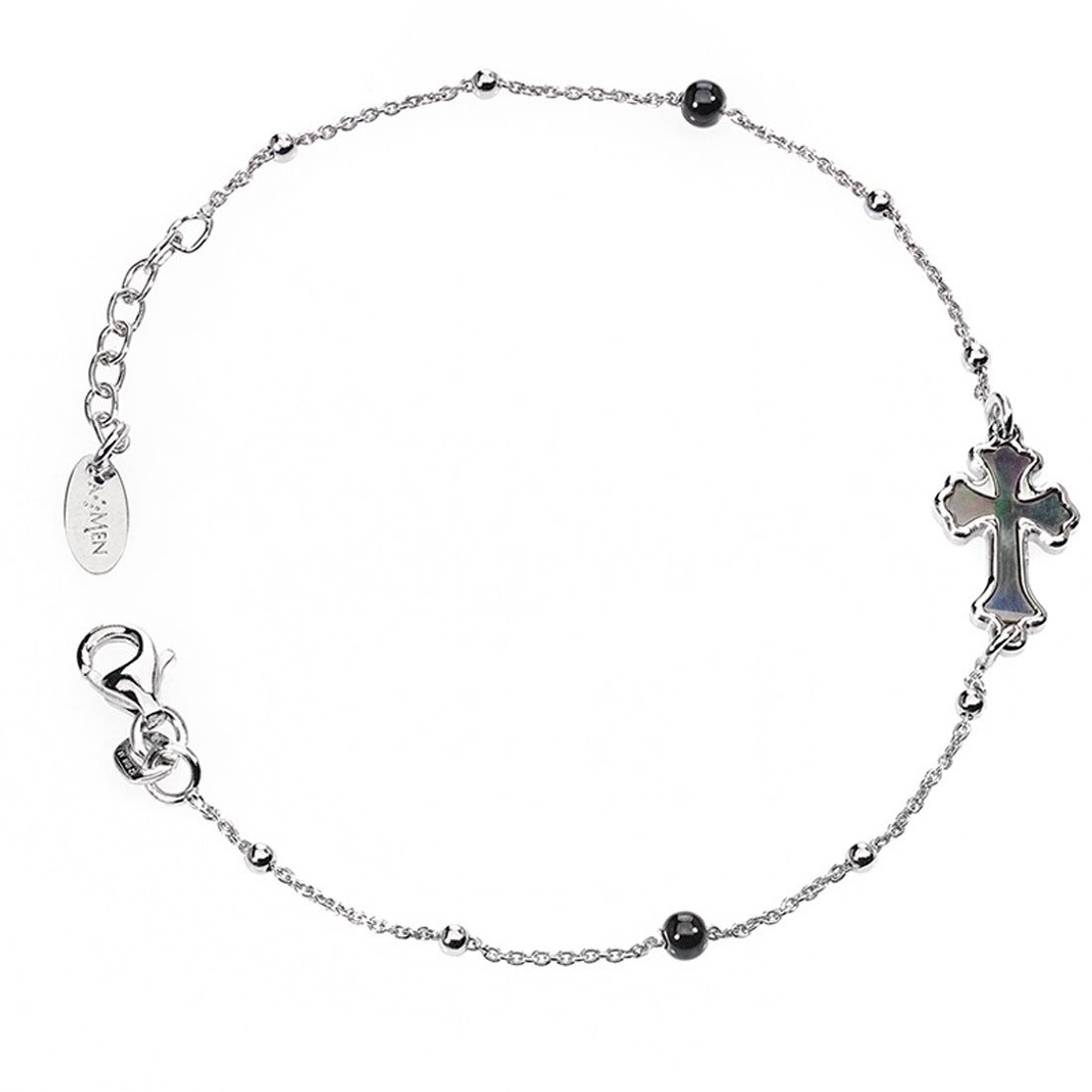 Brazalete con cruz. Plata de ley y nacar. AMEN