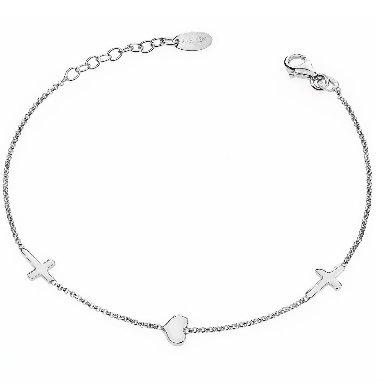 Crosses and Heart Bracelet. Sterling silver 925. Various finishes. AMEN