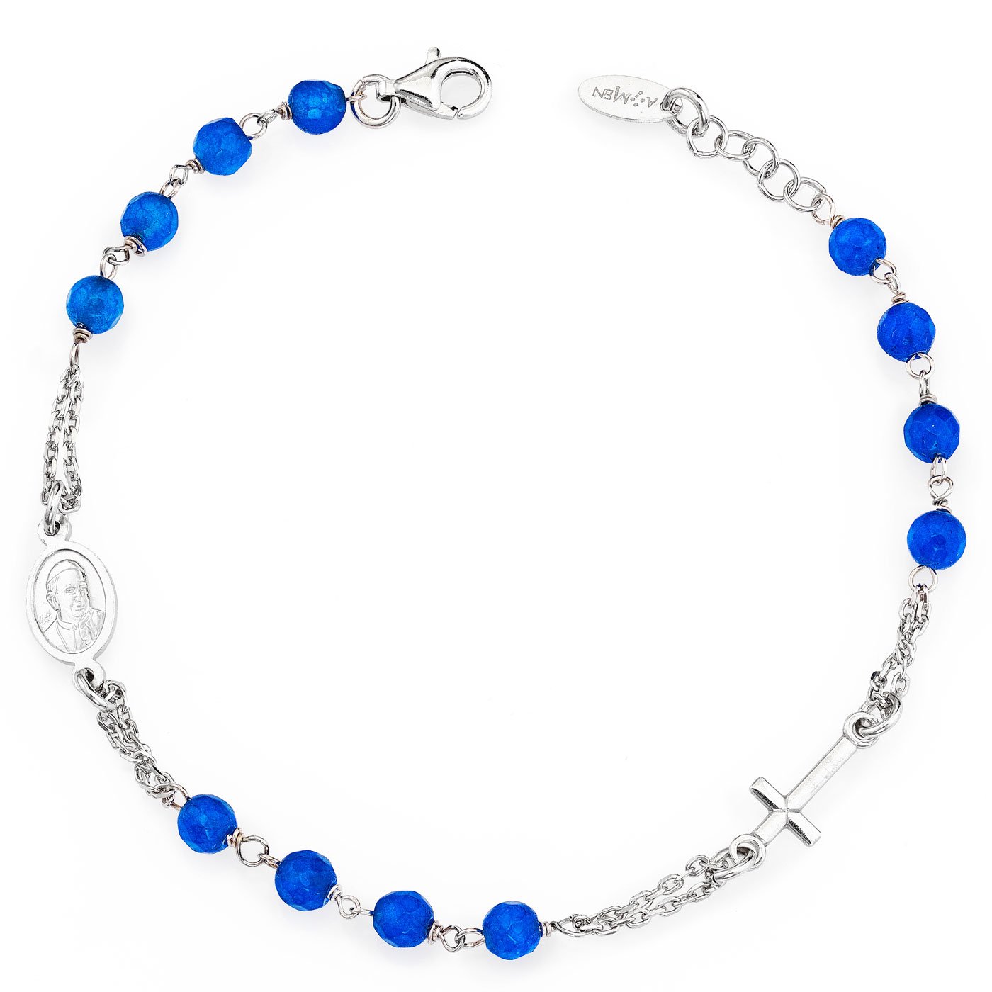 Rosary bracelet with cross and Francis pope. Sterling silver 925. AMEN