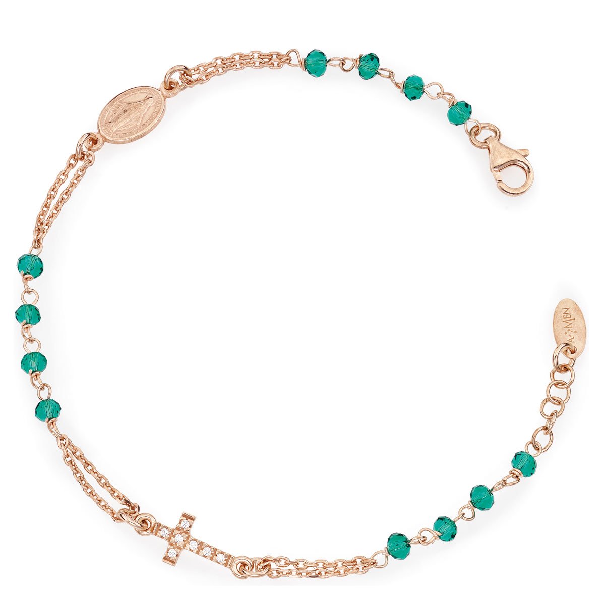 Rosary bracelet with cross and Our lady of the miracle. Sterling silver 925. AMEN