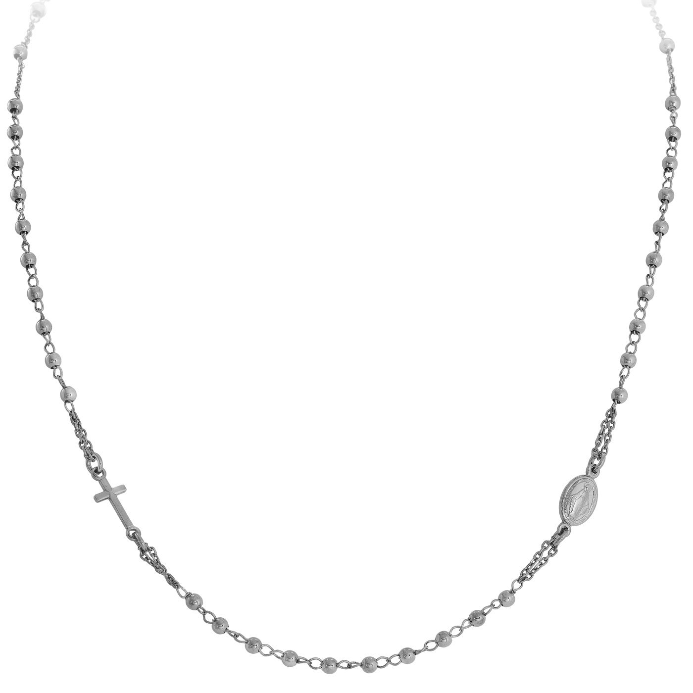 Necklace ‘Cross and Our lady of the Miracle’. Sterling silver 925. AMEN