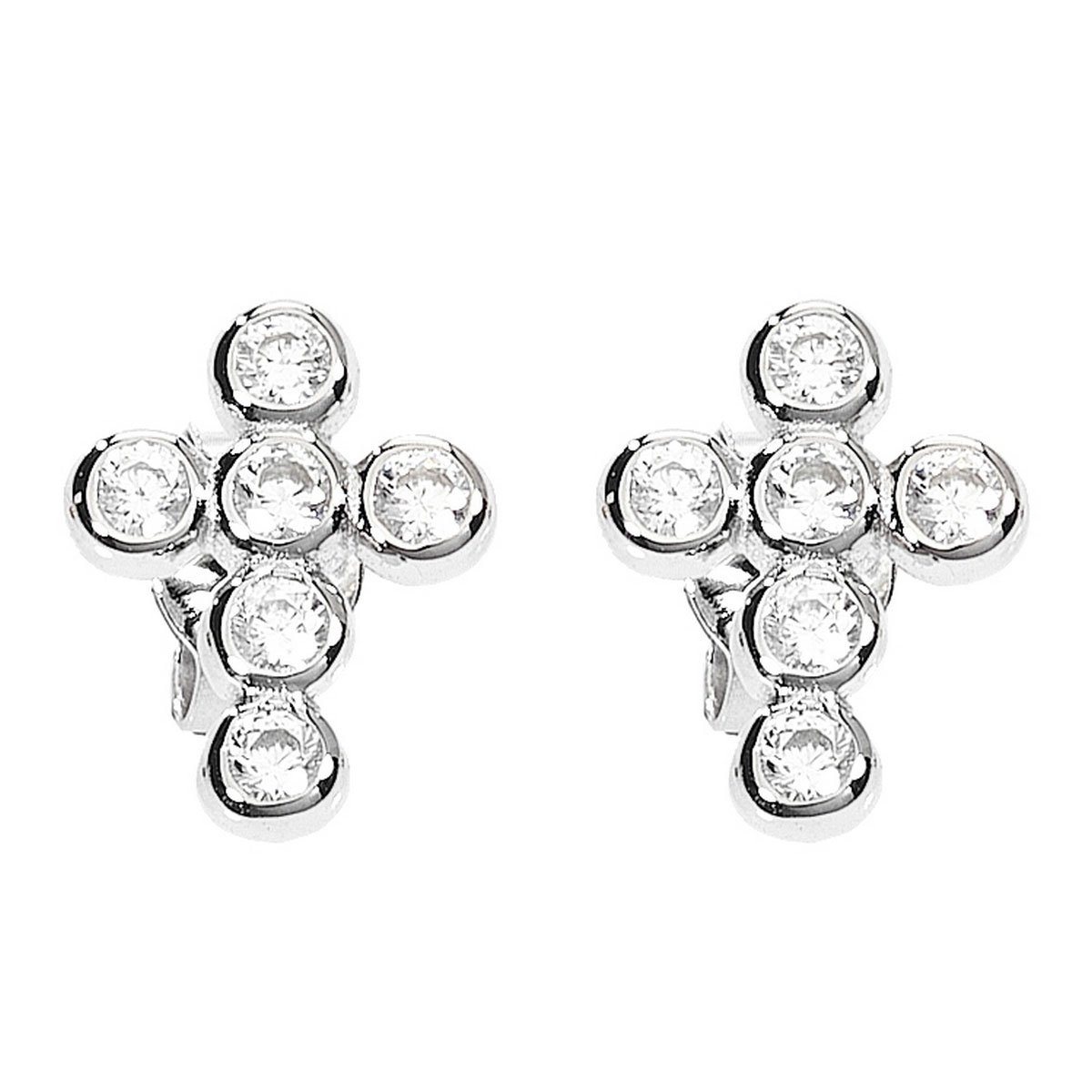 Pendientes Cruz. Plata de ley y zirconita. AMEN