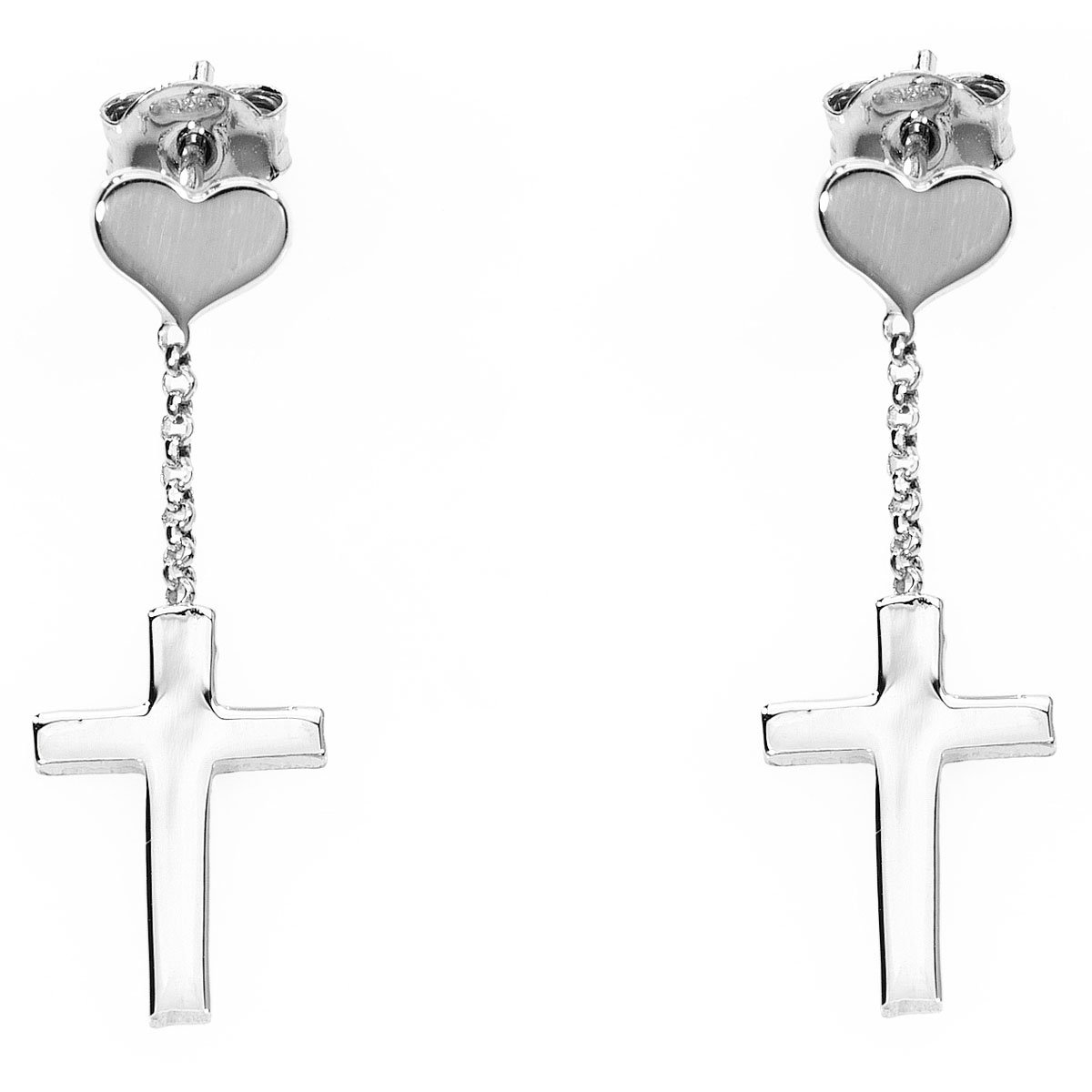 Earrings cross and hearts. Sterling silver 925. AMEN
