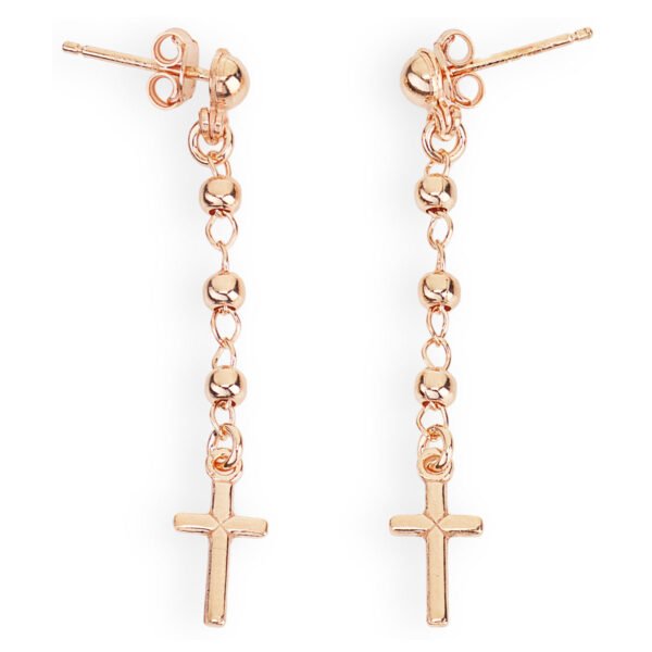 Pendientes Cruz. Plata de ley 925, rosa. AMEN-0