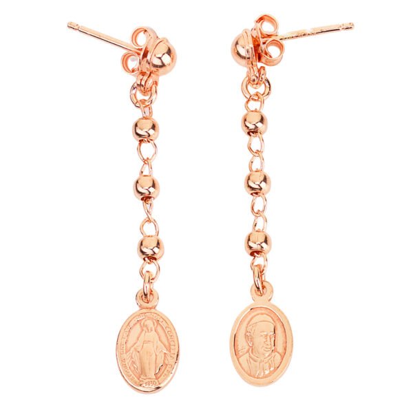 Pendientes Virgen Milagrosa y el Papa Francisco. Plata de ley 925, rosa. AMEN-0