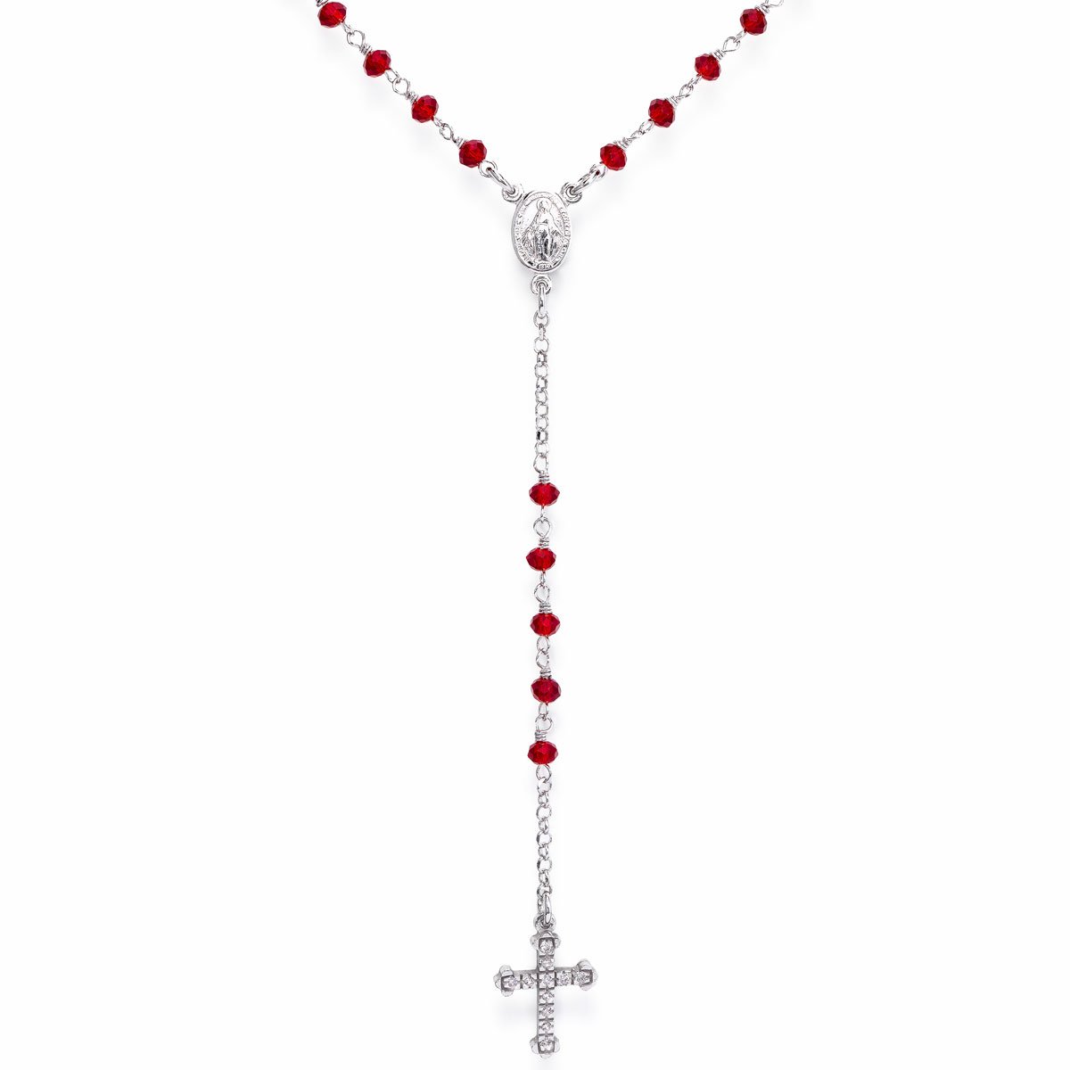Rosary. Sterling silver 925 and red crystal.  AMEN