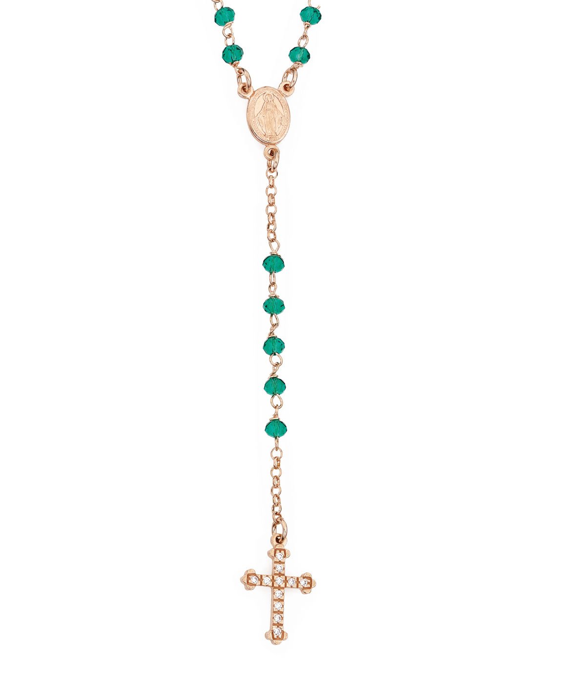 Rosary. Sterling silver 925 and green crystal.  AMEN