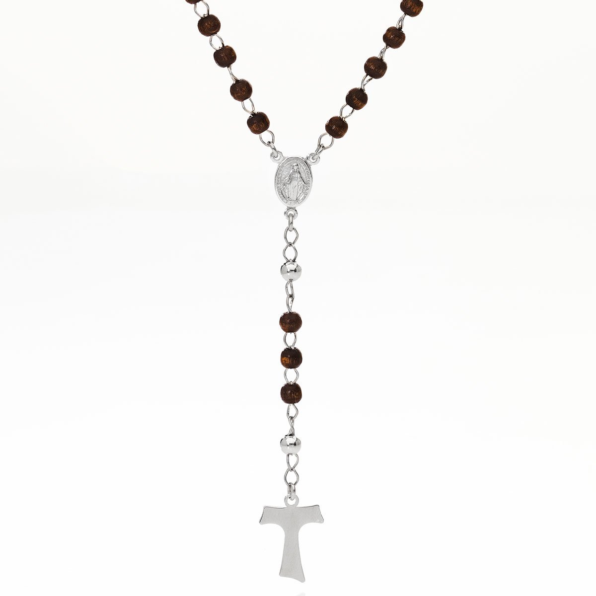 Rosary. 925 sterling silver and wood. AMEN
