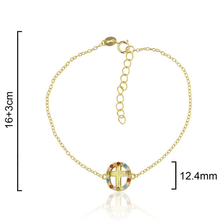 Pulsera. Cruz con circonitas colores. Plata de ley