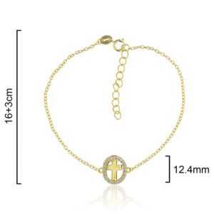Pulsera. Cruz con circonitas blancas. Plata de ley