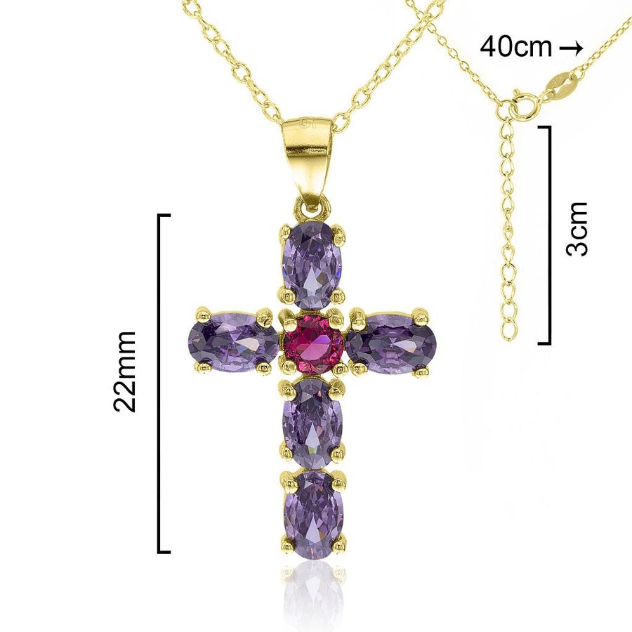 Choker. cross with colors zircons. 925 Sterling silver