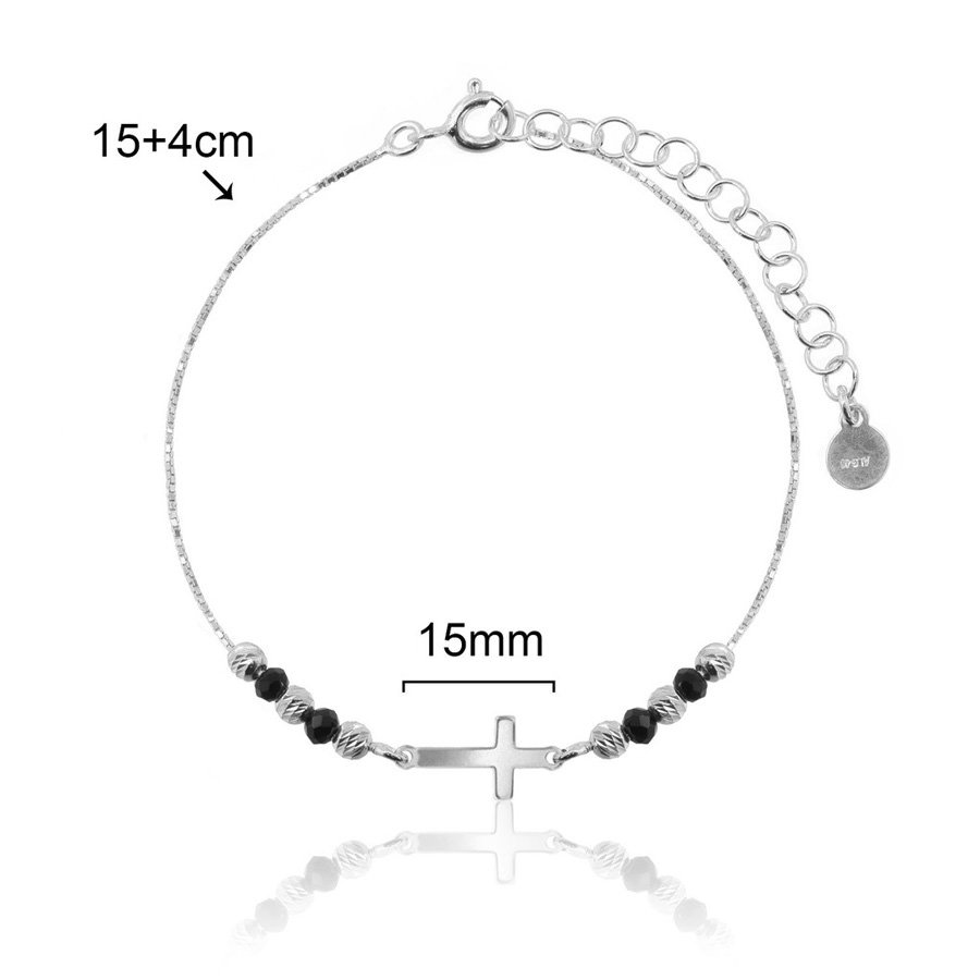 Pulsera. Cruz y piedras. Plata de ley