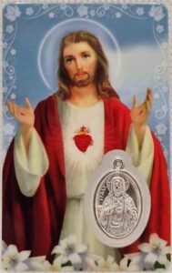 Estampa del Sagrado Corazón de Jesus con medalla