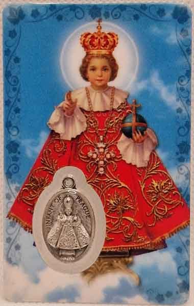 Estampa del Niño Jesus de Praga con medalla