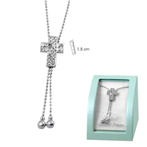 Colgante cruz metal y cristal, con bolas