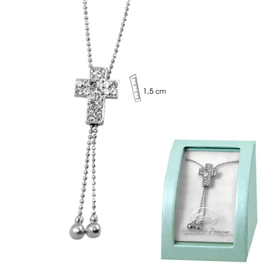 Colgante cruz metal y cristal, con bolas