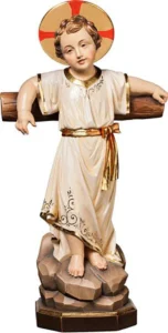 Niño Jesus con cruz y aureola redonda