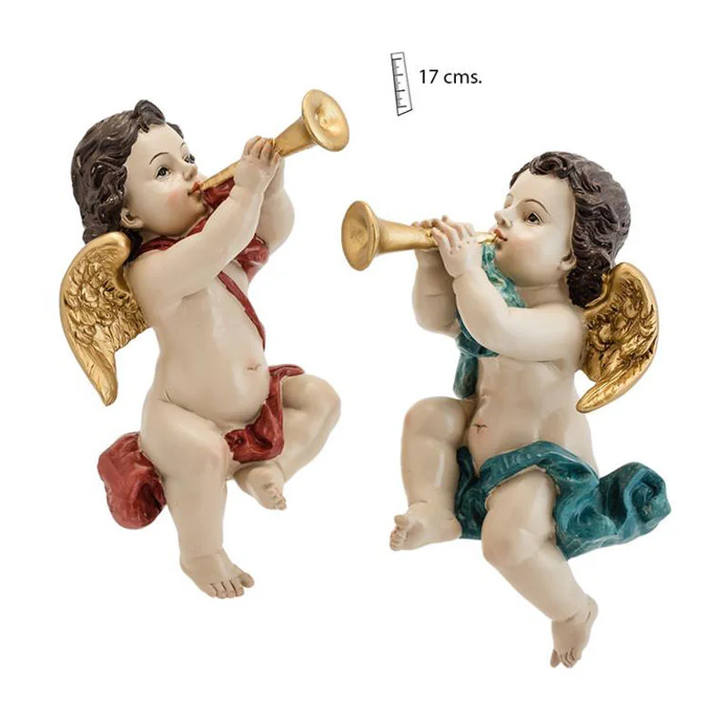Pair of musical angels sitting