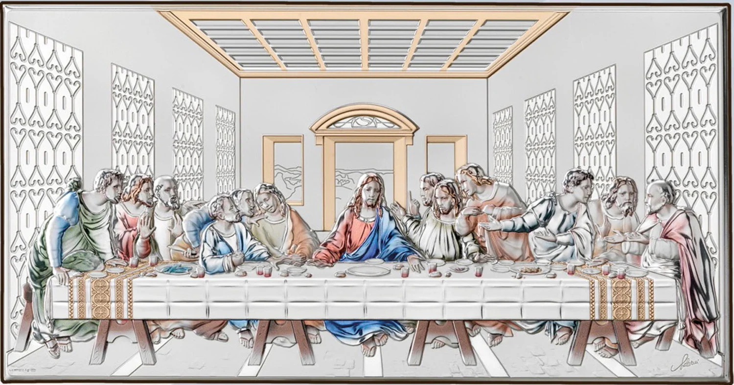 Retablo de la Ultima Cena. Plata laminada color.
