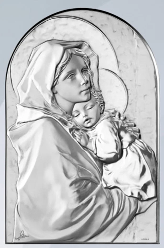 Our Lady of Roberto Ferruzzi altarpiece. Laminated silver