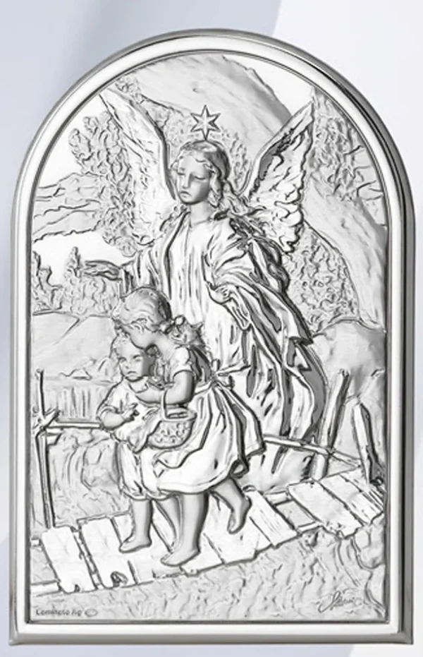 Guardian Angel altarpiece. Laminated silver