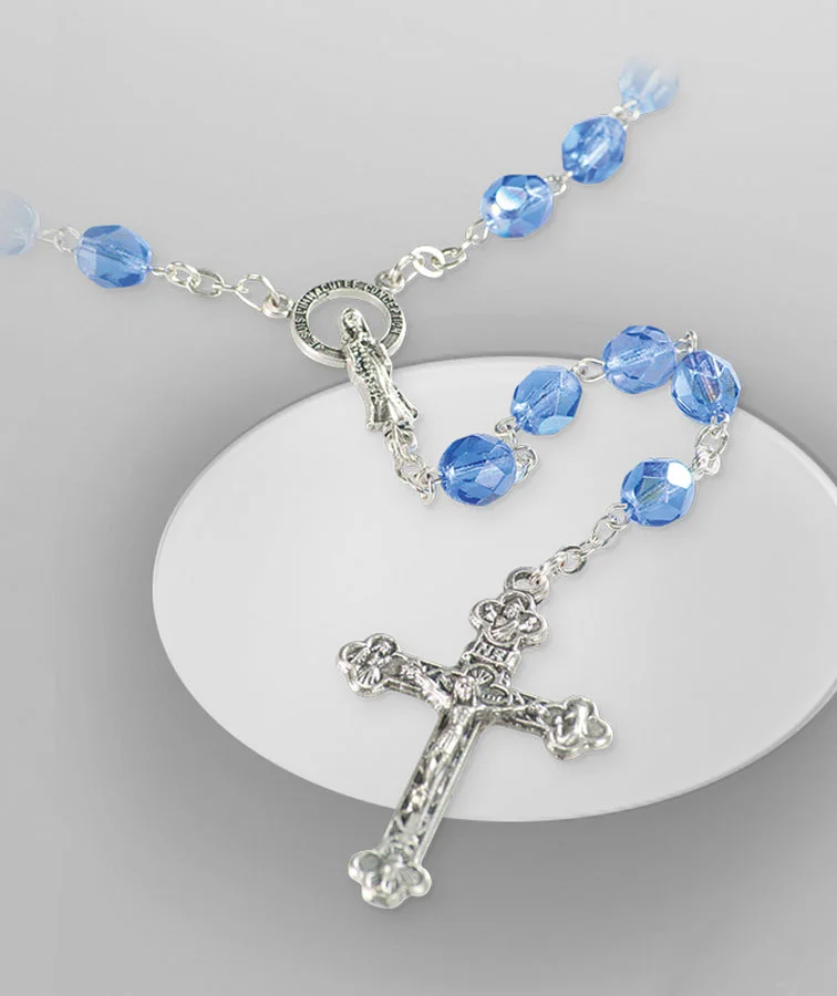 Rosario cristal. Color Azul. Bola 4 mm.