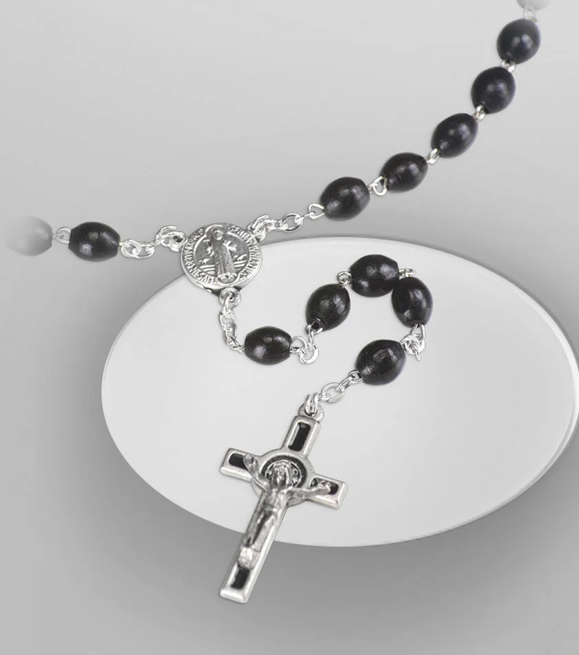 Saint Benedict rosary with cross, in wood and metal